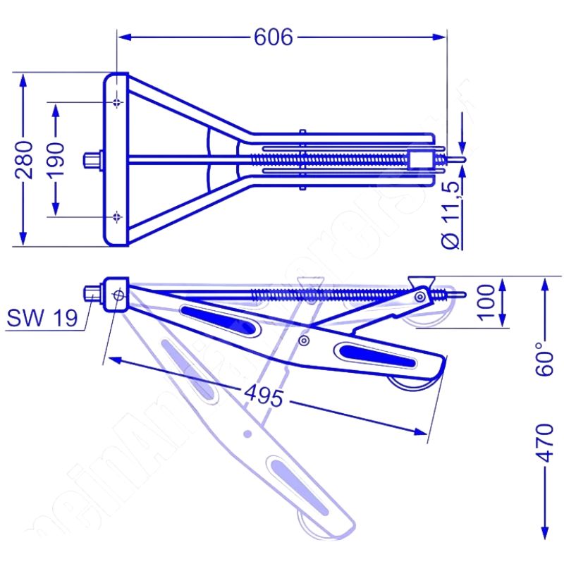 AL-KO piedino di stazionamento rinforzato telai AL-KO disegno tecnico misure