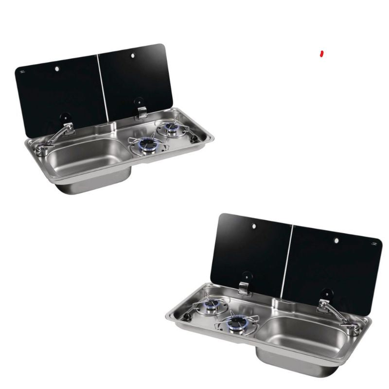 CAN FL1765 e FL66 piano cottura con lavandino e coperchi