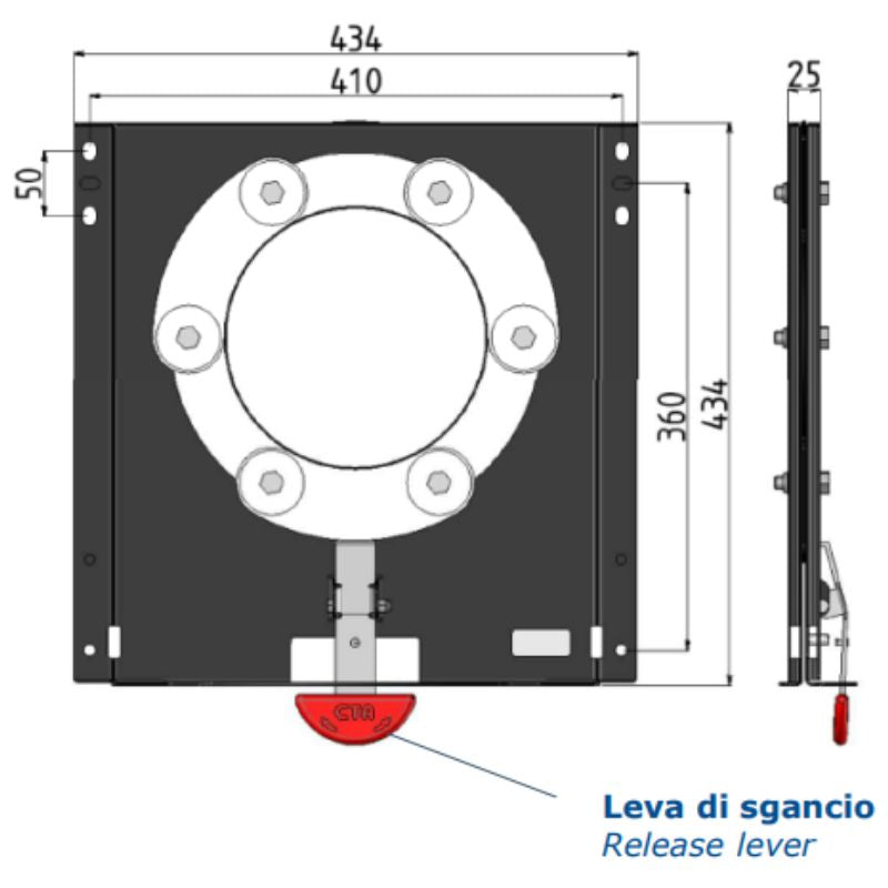 CTA piastra girevole Fiat Ducato dal 2006 GSR2 (25mm) disegno tecnico misure