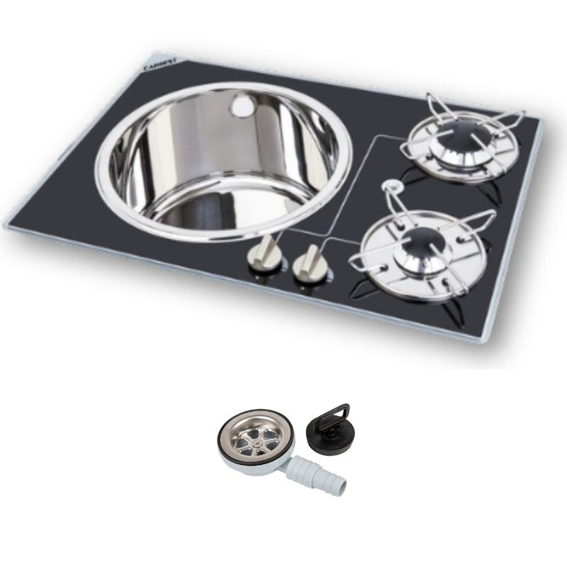 Carbest piano cottura nero con lavandino in inox