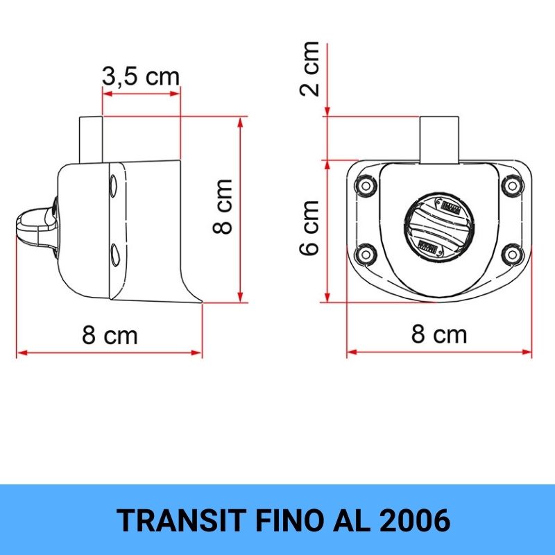 Fiamma Safe Door Guardian per Ford Transit fino al 2006 disegno tecnico misure