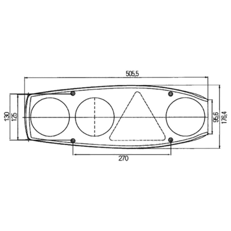 Hella Caraluna II fanale posteriore roulotte disegno tecnico misure