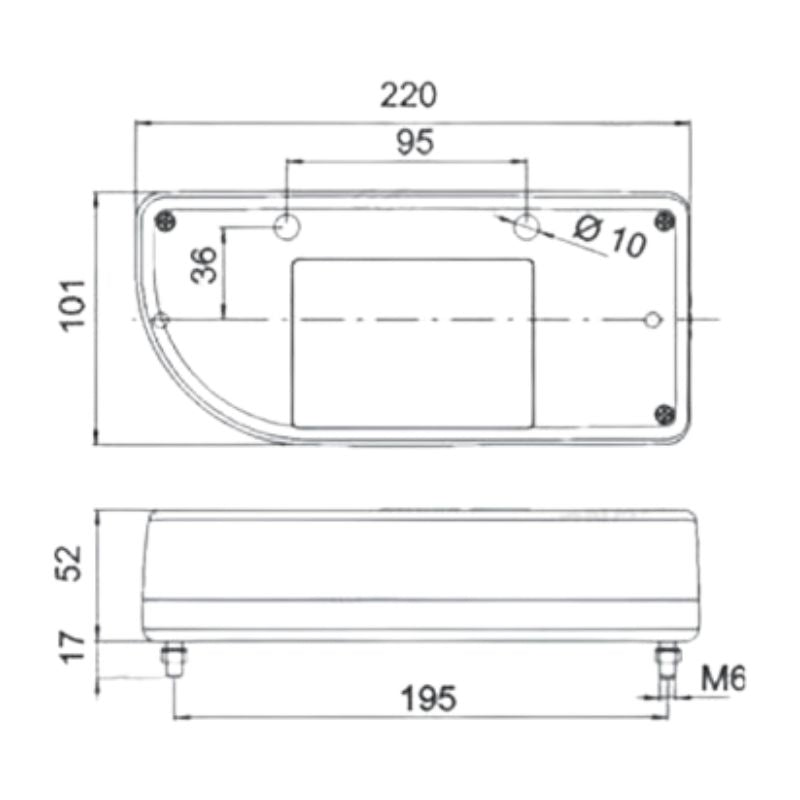 Jokon L821 fanale posteriore disegno tecnico misure