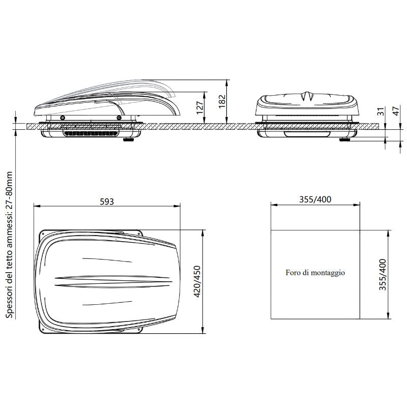 RV Basic EXTRAFAN disegno tecnico misure