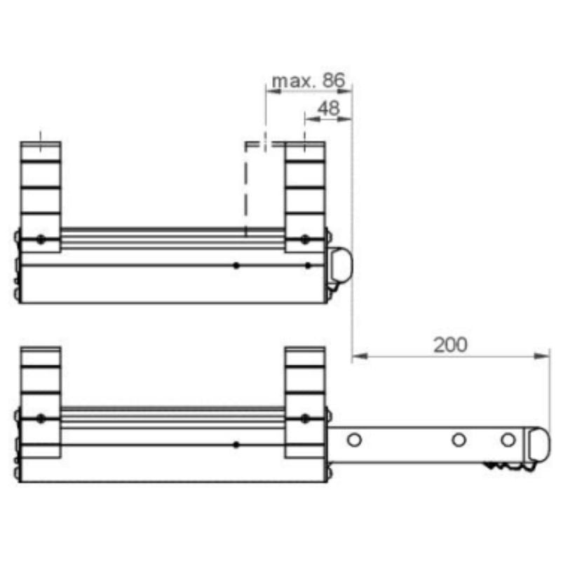 Thule Slide Out manuale aperto disegno tecnico misure vista laterale