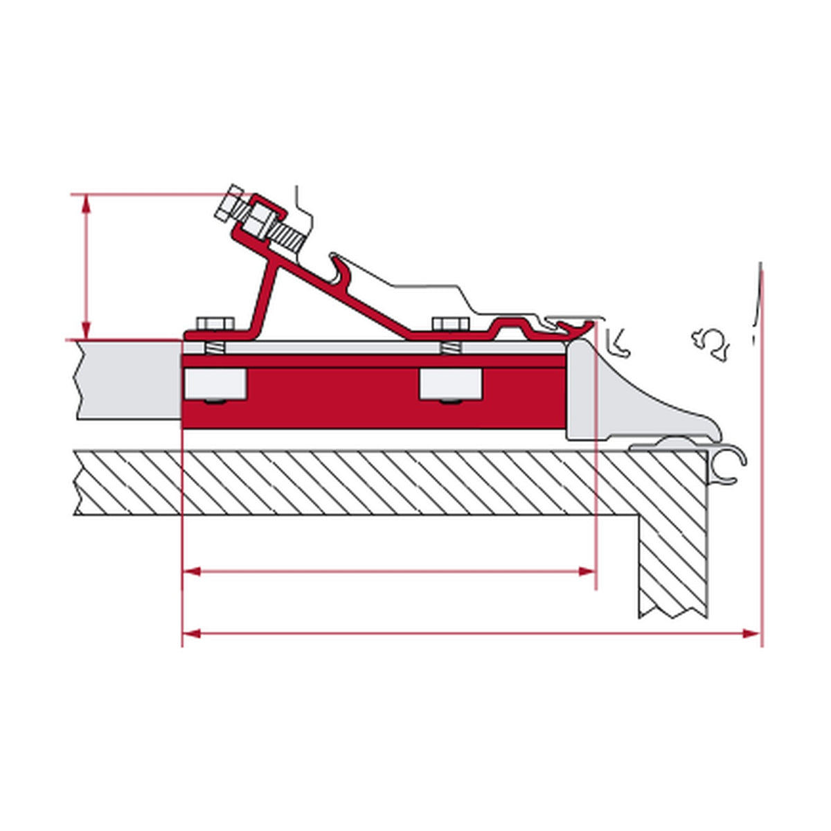 Fiamma Kit Fixing Bar, tendalino F80 su barre Pro L: disegno di montaggio