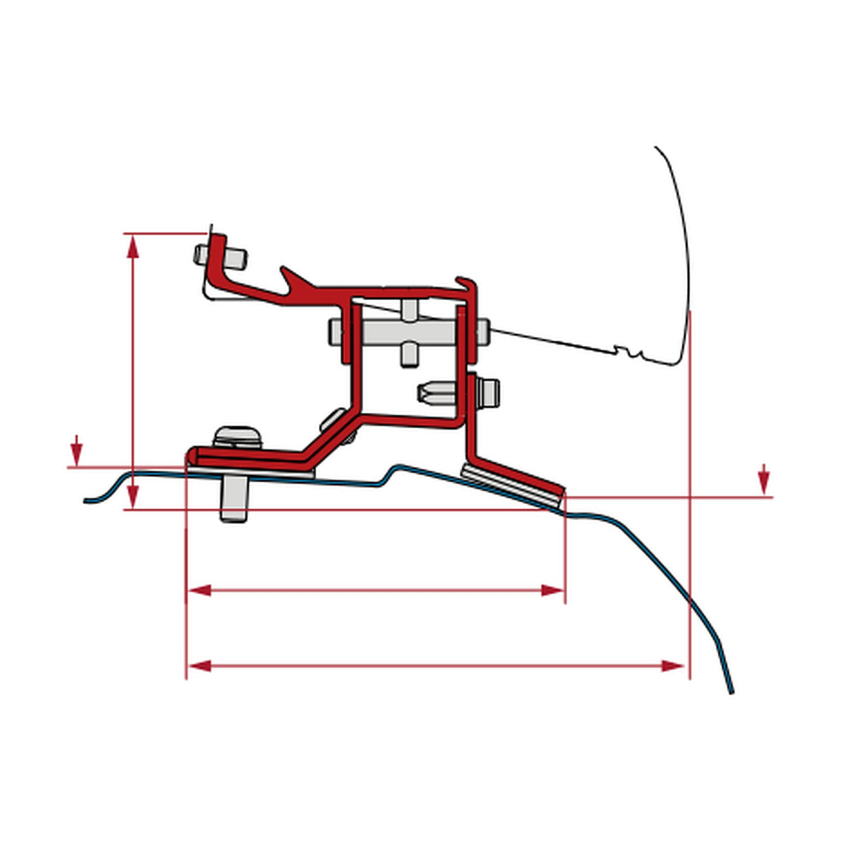 Fiamma Kit Ford Custom, tendalino F40 Van, versione l1: disegno di montaggio