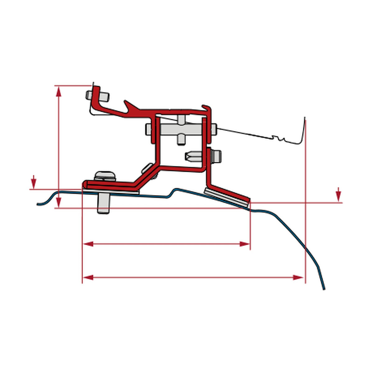 Fiamma Kit Ford Custom, tendalino F40 Van, versione l2: disegno di montaggio
