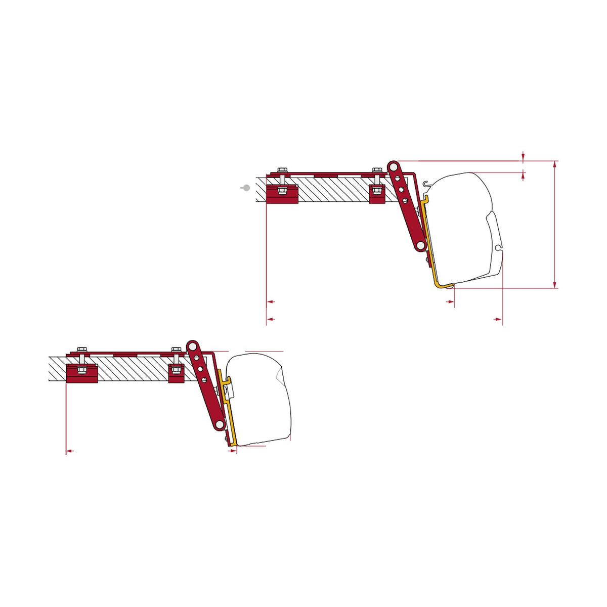 Fiamma Kit Roof Rail, staffa tendalino per barre: disegno di montaggio