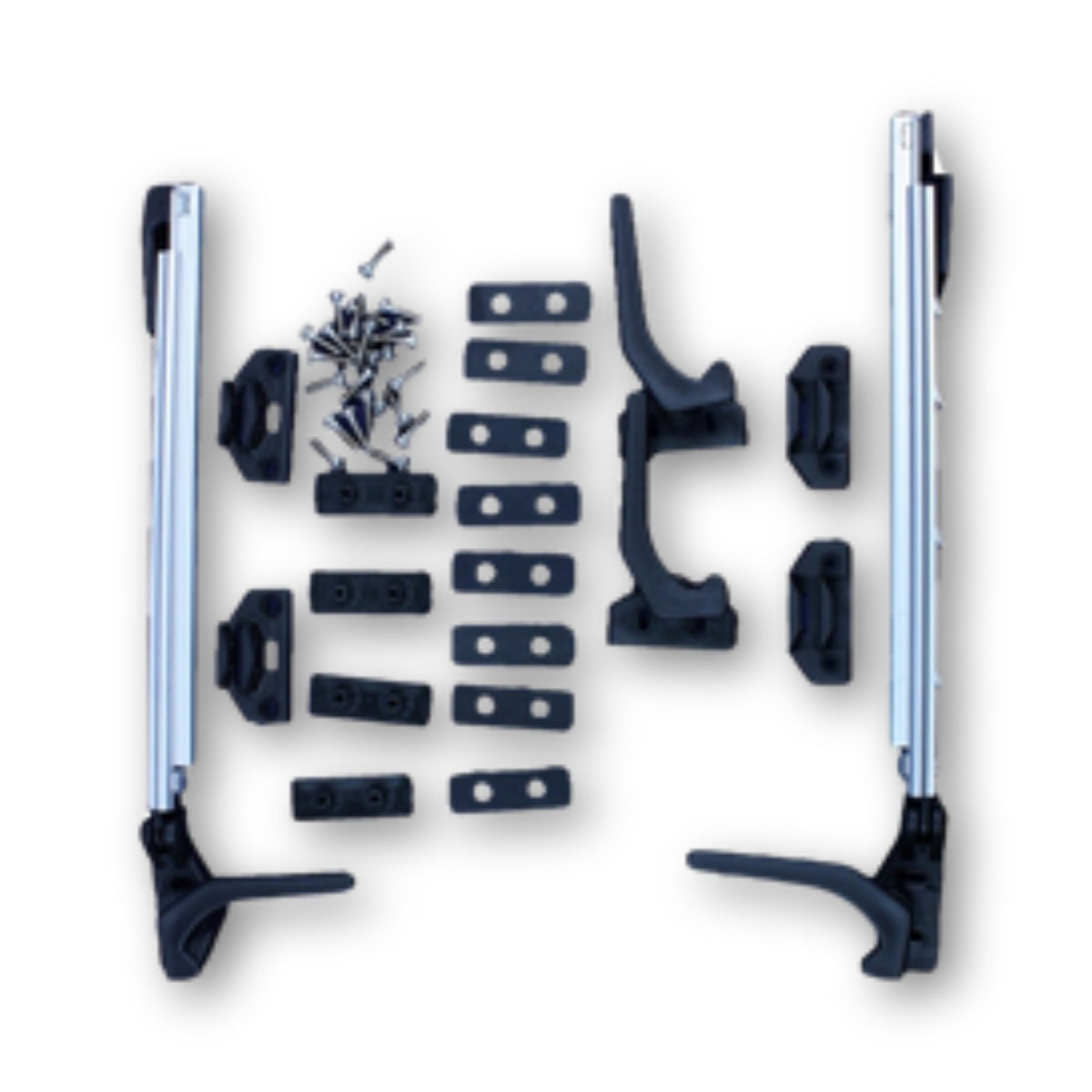 Kit Polyplastic con 2 compassi, 3 maniglie e 5 fermi per finestre alte 50-65cm