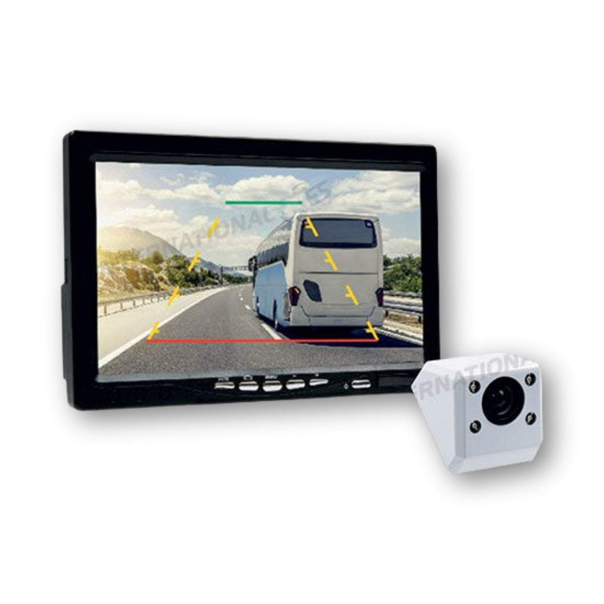 Kit con monitor da 7 pollici e retrocamera compatta bianca con LED