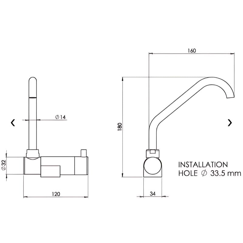 RV BASIC - MISCELATORE CANNA CURVA 15cm, PIEGHEVOLE & GIREVOLE