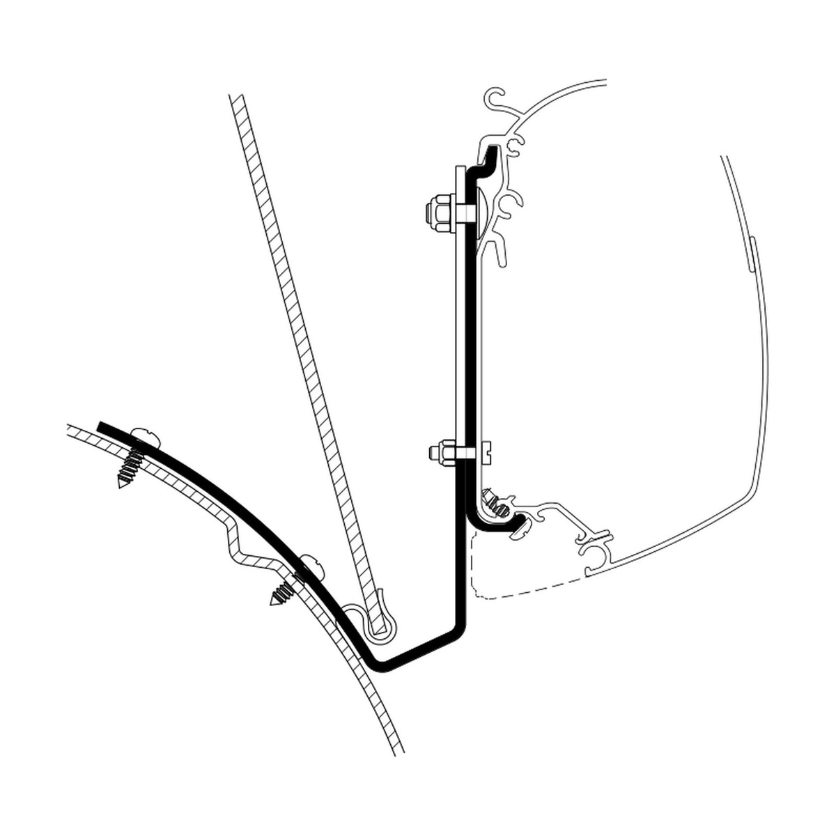 Thule Adattatori VW T4 lift roof, tendalini a parete: disegno di montaggio