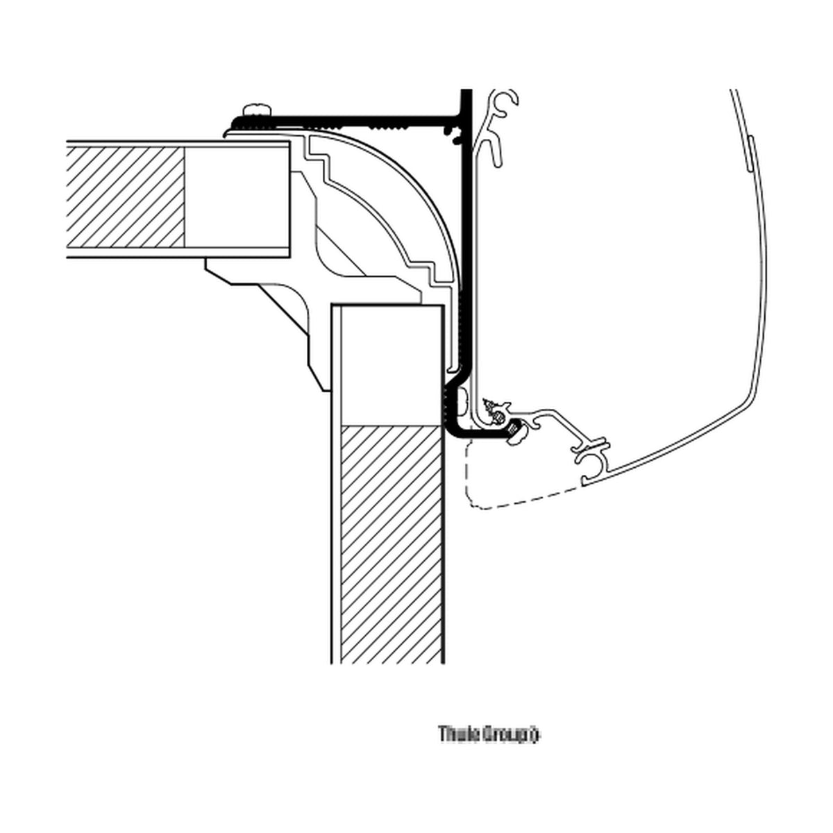 Thule High Top, adattatore tendalini a parete: disegno di montaggio