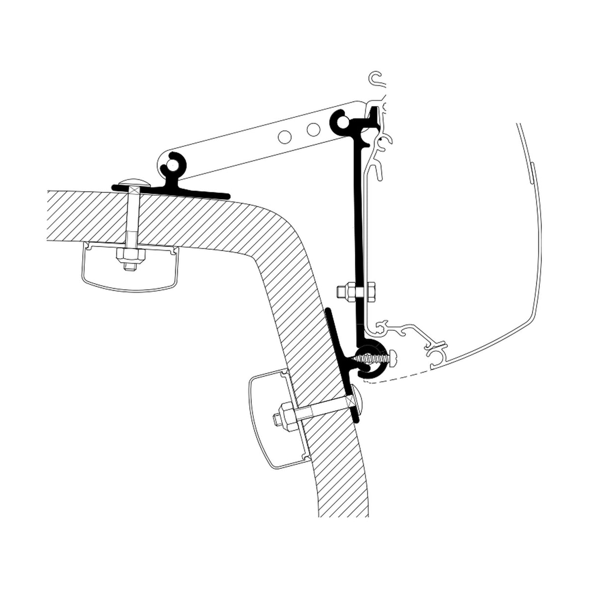Thule Omni Wall, adattatore universale tendalini a parete: disegno di montaggio