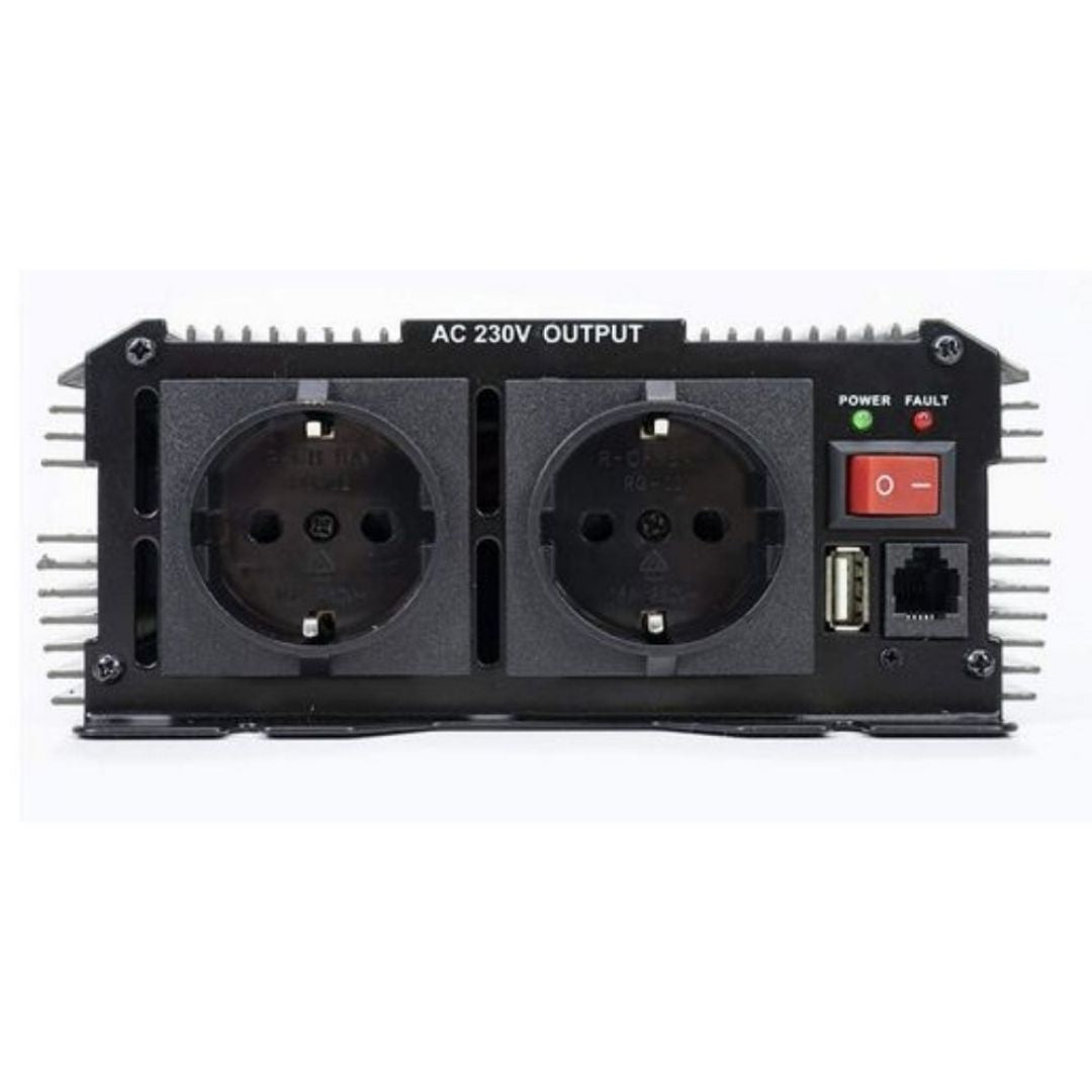 AlcaPower inverter ad onda modificata prese corrente anteriori vista frontale