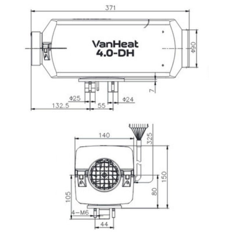 Carbest VanHeat 4.0 DH disegno tecnico misure