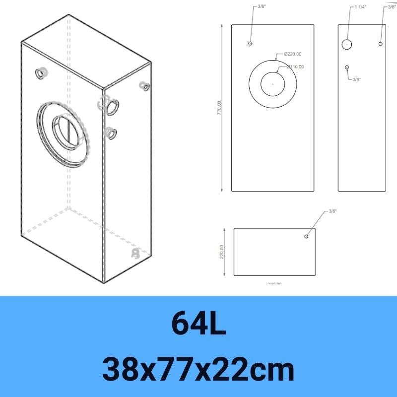 serbatoio acqua camper 64L 38x77x22cm