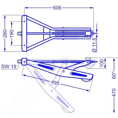 AL-KO piedino di stazionamento rinforzato telai AL-KO disegno tecnico misure