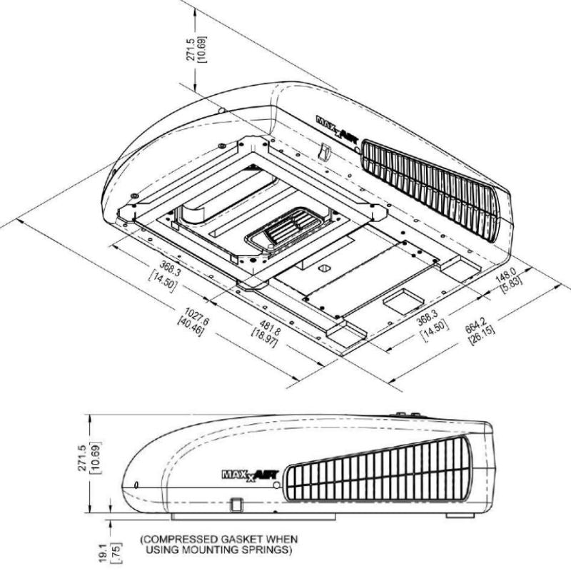 Airxcel MaxxAir Coleman Mach disegno tecnico misure