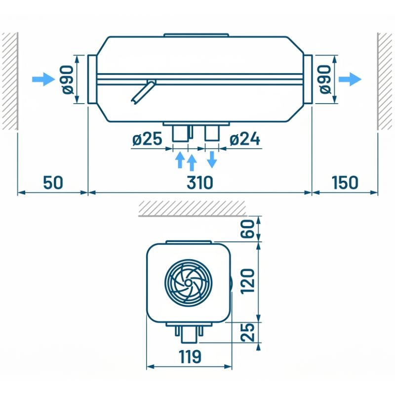 Autoterm Air 2D disegno tecnico misure