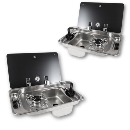 CAN FL1323 FL1324 piano cottura con lavandino inox e coperchio vetro nero