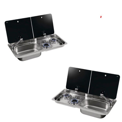 CAN FL1765 e FL66 piano cottura con lavandino e coperchi
