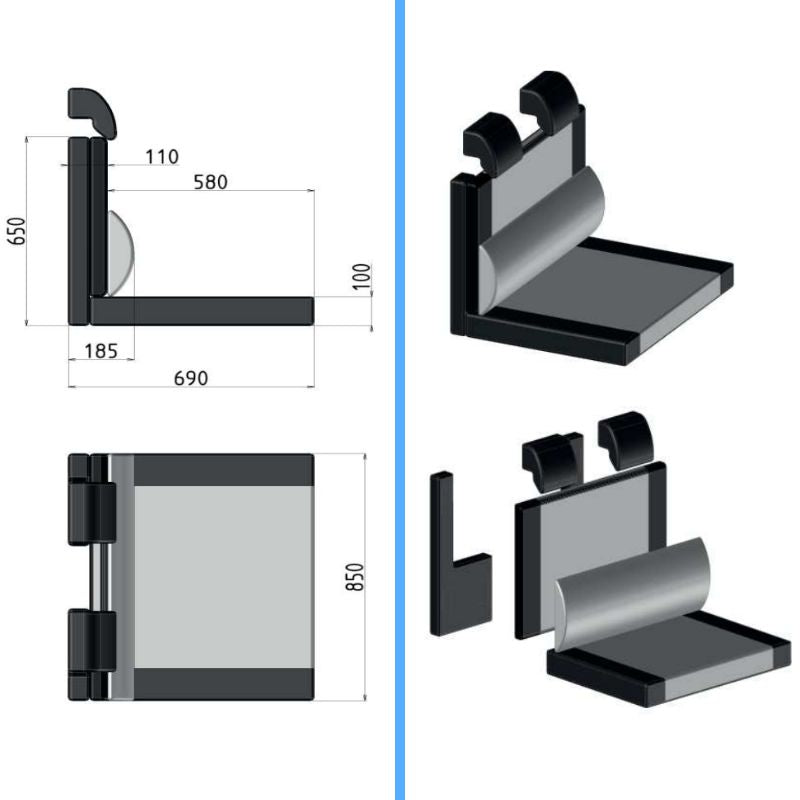 CTA cuscineria con poggiatesta doppio per Smart Kit disegno tecnico misure