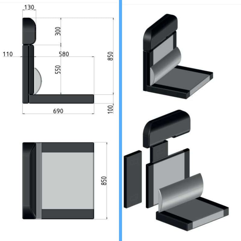 CTA cuscineria con poggiatesta unico per Smart Kit disegno tecnico misure