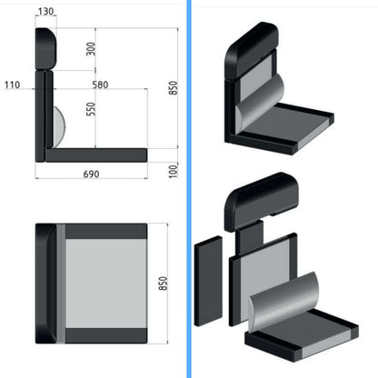 CTA cuscineria con poggiatesta unico per Smart Kit disegno tecnico misure