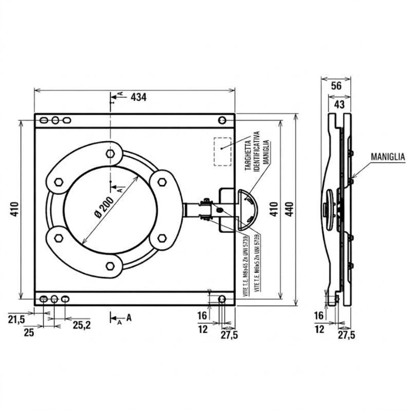 CTA piastra girevole h43mm per Ducato dal 2006 disegno tecnico
