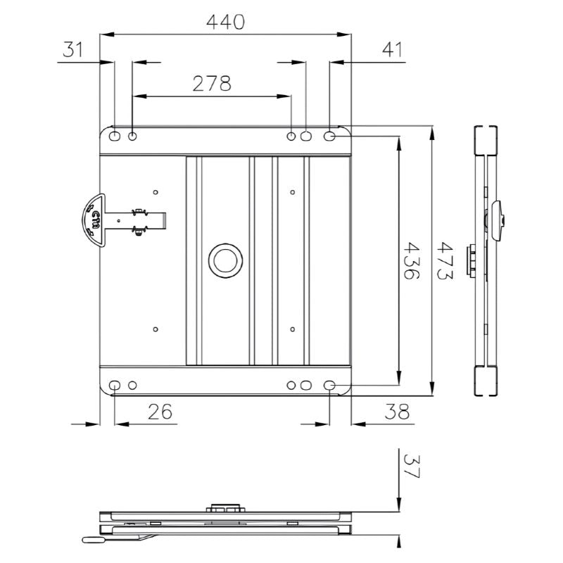 CTA piastra girevole per sedili cabina Ford Transit 06-14 disegno tecnico misure