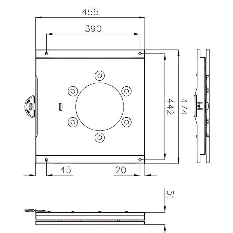 CTA piastra girevole sedili cabina Ford Transit dal 2014 disegno tecnico misure