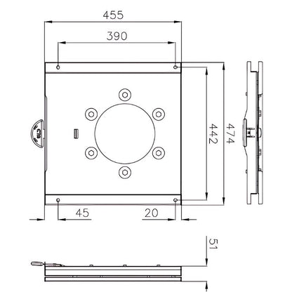 CTA piastra girevole sedili cabina Ford Transit dal 2014 disegno tecnico misure