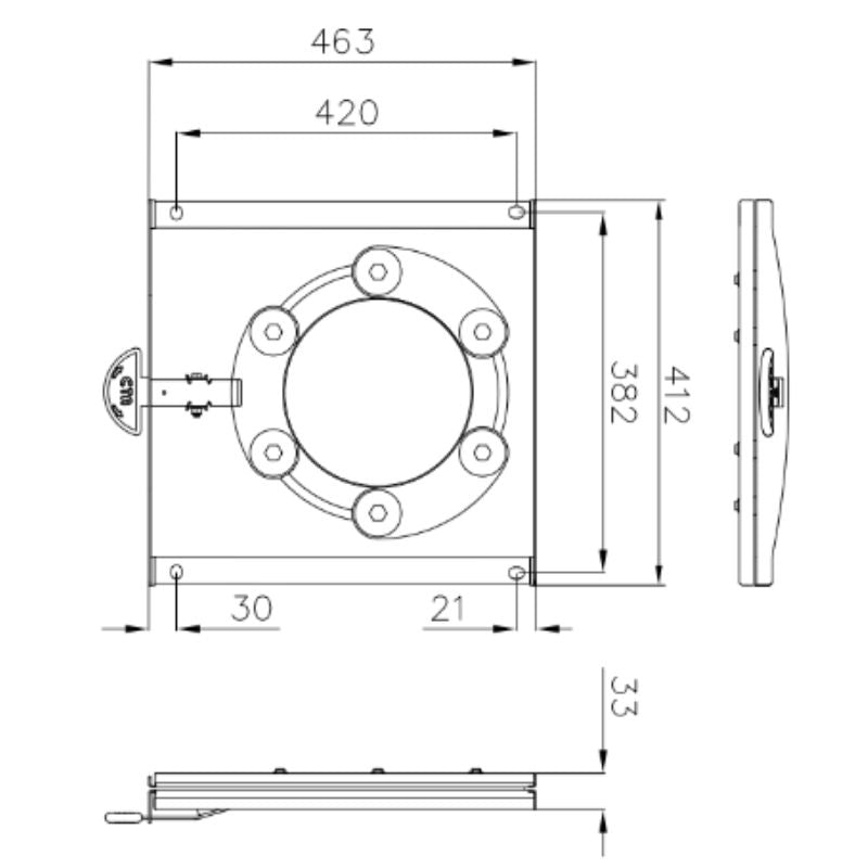 CTA piastra girevole sedili cabina singoli Master e Movano con freno a mano manuale disegno tecnico misure