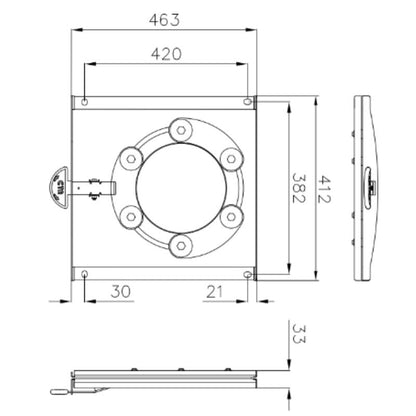 CTA piastra girevole sedili cabina singoli Master e Movano con freno a mano manuale disegno tecnico misure