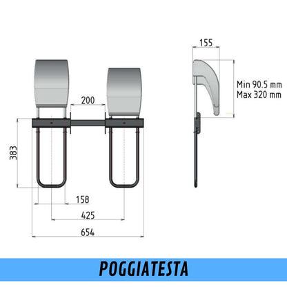 CTA poggiatesta doppio smart kit disegno tecnico misure