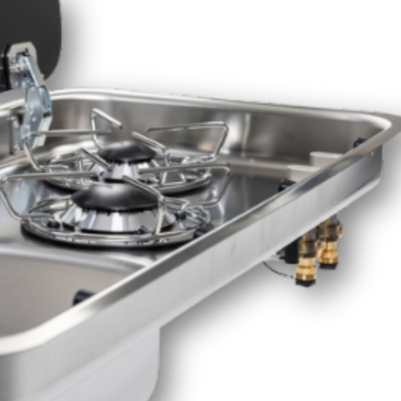 Carbest piano cottura 2 fuochi con lavandino e coperchi in vetro dettaglio retro