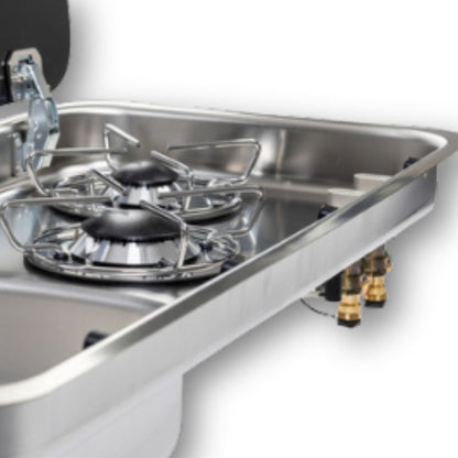 Carbest piano cottura 2 fuochi con lavandino e coperchi in vetro dettaglio retro