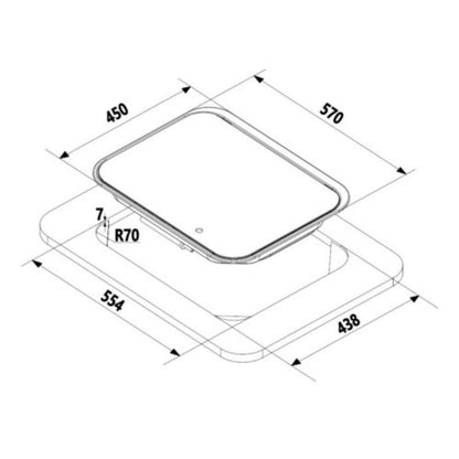 Carbest piano cottura 3 fuochi con coperchio in vetro nero disegno tecnico misure