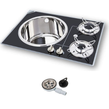Carbest piano cottura nero con lavandino in inox