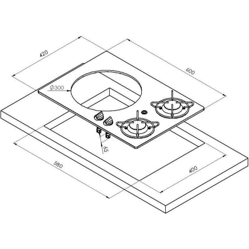 Carbest piano cottura nero con lavandino in inox disegno tecnico misure