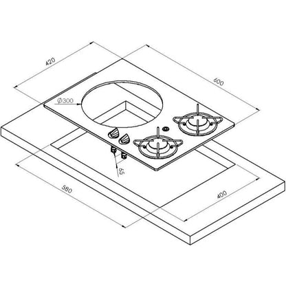 Carbest piano cottura nero con lavandino in inox disegno tecnico misure