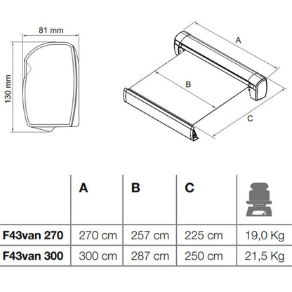 Fiamma F43VAN disegno tecnico misure
