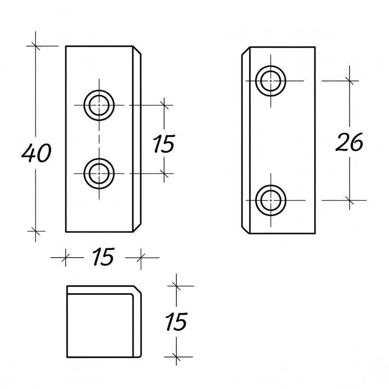 Fissamobili in plastica a 4 fori disegno tecnico misure