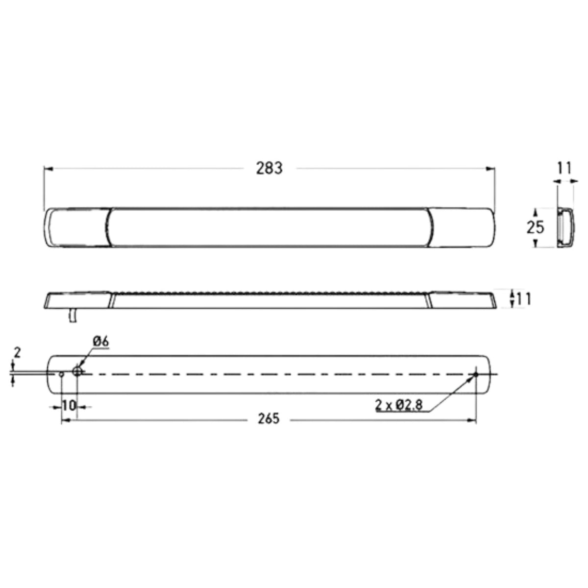 Hella Strip Lamp luce posteriore LED a barra disegno tecnico misure