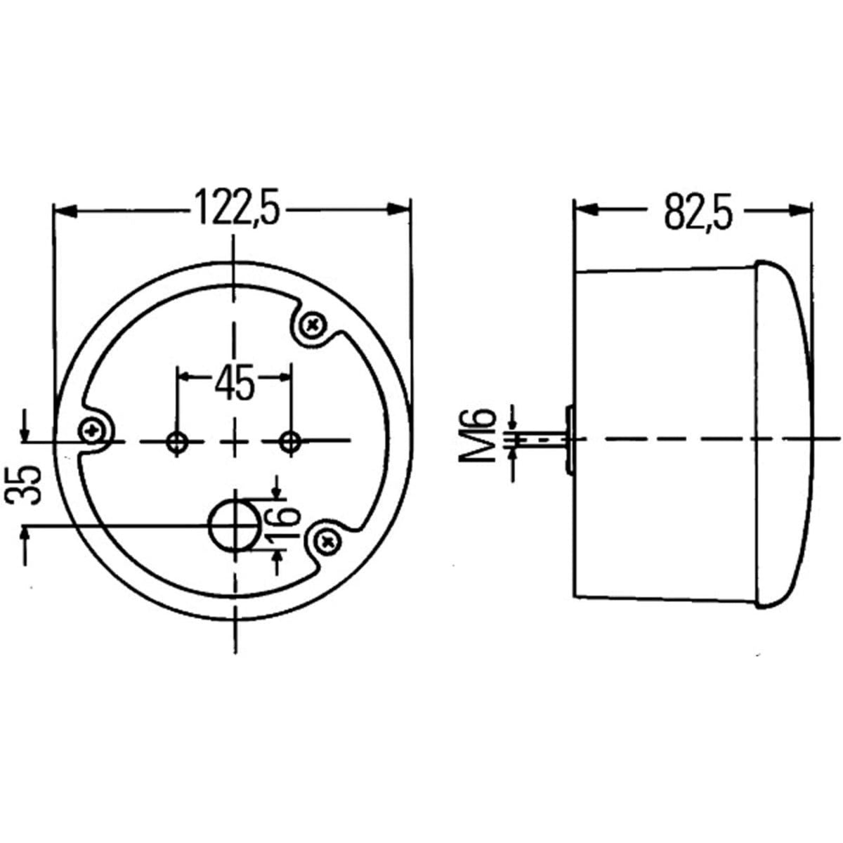Hella fari posteriori tondi d123mm disegno tecnico misure