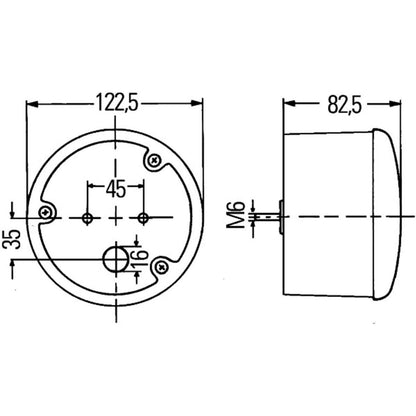 Hella fari posteriori tondi d123mm disegno tecnico misure