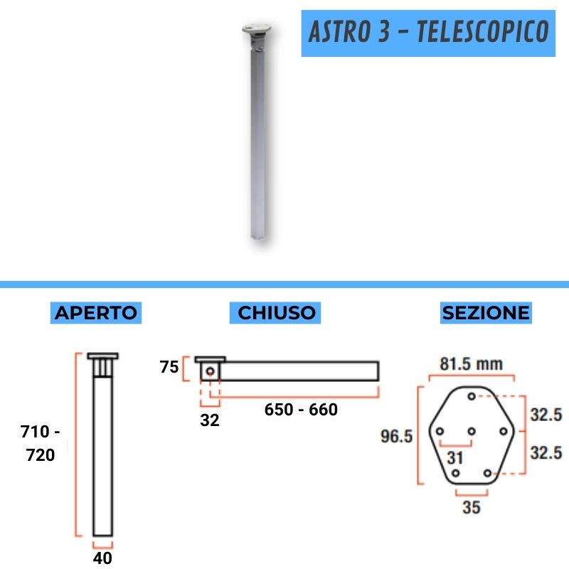 Lippert Serie Astro 3 telescopico gamba pieghevole tavolo camper