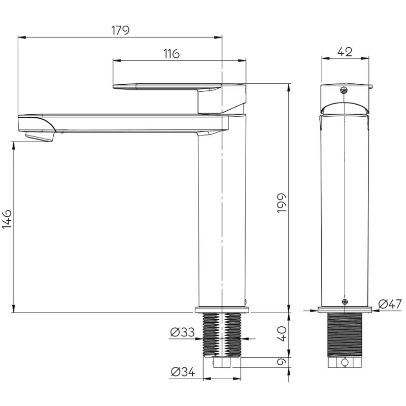 Reich Linnea L Matt Black disegno tecnico misure